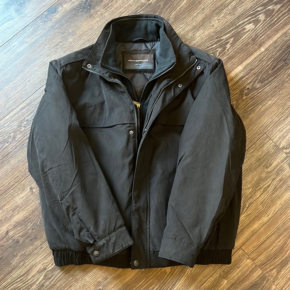 Black Weather Proof brand quilted insulated jacket. Size L